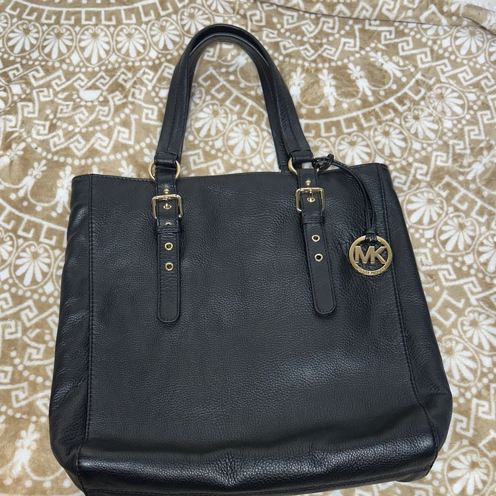 Michael Micheal Kors Black Leather Tote with Gold Accents